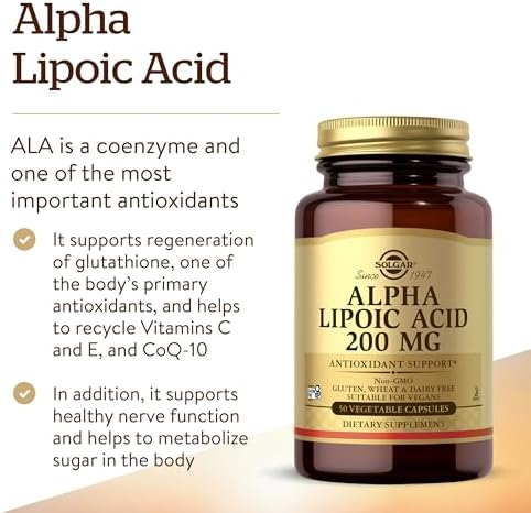 Solgar Alpha Lipoic Acid 50 vegetable capsules bottle side view