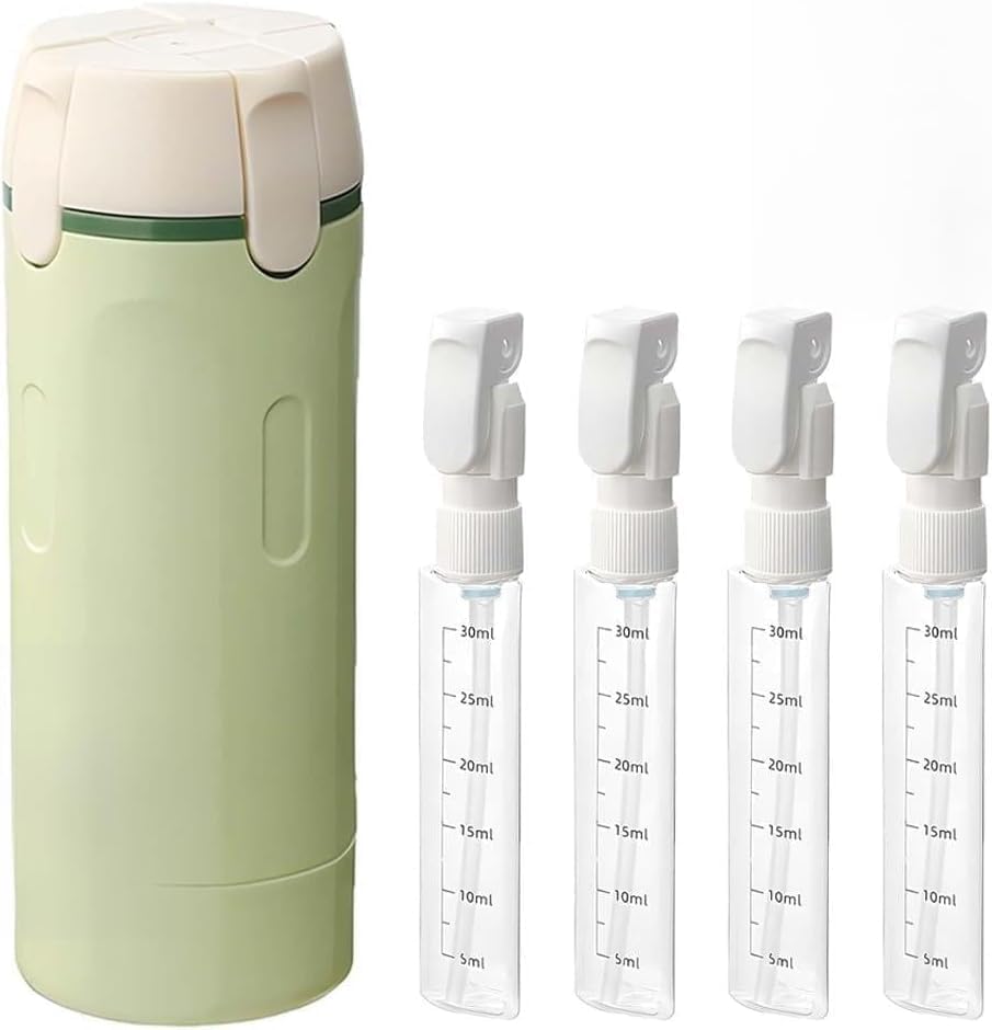Vellure 4-in-1 Travel Dispenser Bottle green front view showing the compact cylindrical outer shell