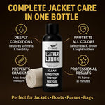 Eagle leather care lotion nourishing a brown leather handbag surface