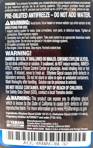 Yamalube pre mixed ethylene glycol engine coolant side view with safety warning