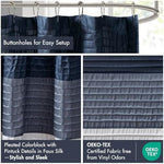 Madison Park Amherst fabric bath curtain showing pleated colorblock stripe design