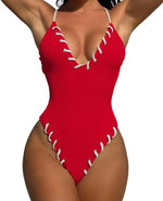 WODECASA Women's V Neck High Cut One Piece Swimsuit Ribbed Criss Cross Tie Back Bathing Suit Monokini - Image 10