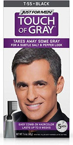 Side profile of Just For Men Touch of Gray Black box showing product instructions