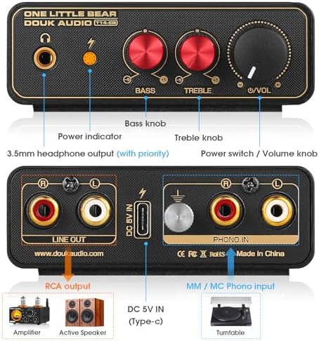 Douk Audio T14-EQ solid state analog stereo preamp packaging box contents