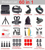 Adjustable action camera chest harness and head strap layout for point of view recording.