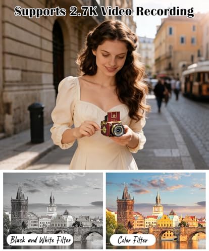 EJXHKNF portable pocket camera with 16GB TF card and charging cable accessory