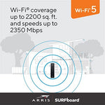 Authentic imported Arris renewed network gateway device showing close up detail of power input and coaxial port.