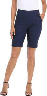 HDE Women's Pull On Bermuda Shorts Mid Rise 10" Inseam Shorts with Pockets - Image 13