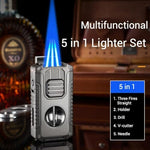 Vrufamt multi functional lighter with fold out V cutter tool extended for premium cigar preparation