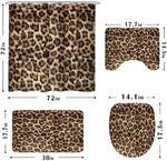 Non slip brown and black cheetah print bath mat and contoured U shaped rug