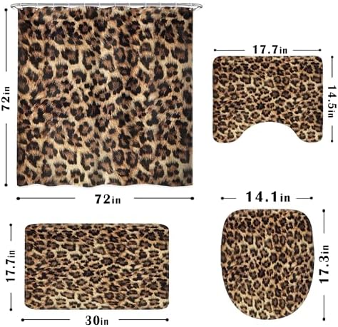 Non slip brown and black cheetah print bath mat and contoured U shaped rug