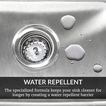 Close up of the invisible water beading barrier created by HOPE'S sink protection formula.