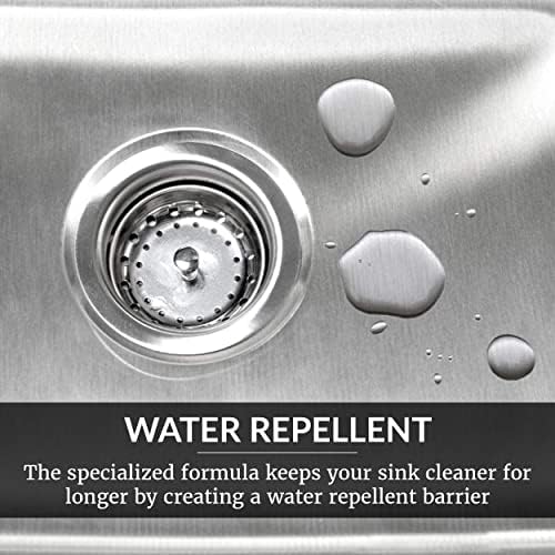 Close up of the invisible water beading barrier created by HOPE'S sink protection formula.