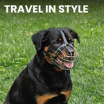 BRONZEDOG leather and metal wire basket muzzle showcasing the complete protective enclosure design
