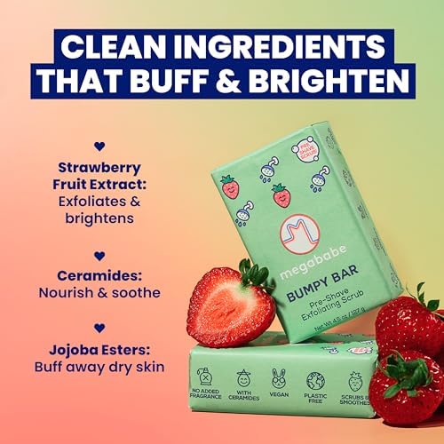 Megababe Bumpy Bar | Pre-Shave Exfoliating Scrub | with Shea Butter, Strawberry Fruit Extract & Ceramides | 4.5 oz - Image 3