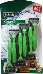 Close up of Schick Xtreme 3 disposable razor head with moisturizing strip