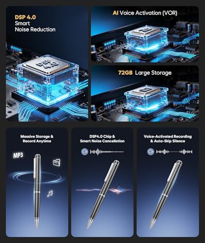 NinTaBro spy voice recorder pen with integrated artificial intelligence noise reduction