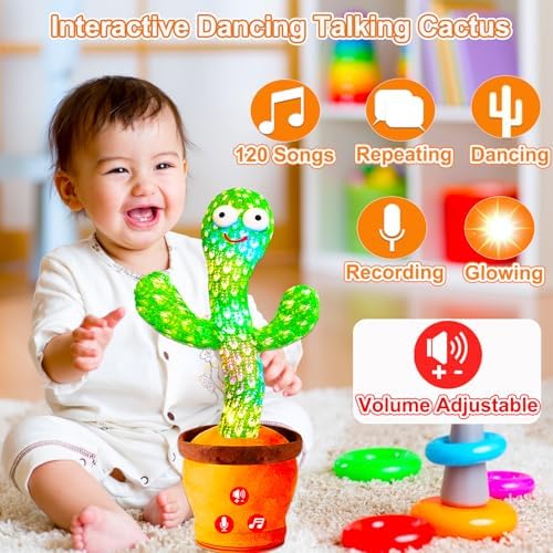 FXI interactive plush cactus toy with LED light feature activated