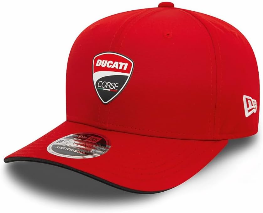 New Era Ducati New DC Classic Red Cap front view highlighting the embroidered Ducati Corse shield patch logo.