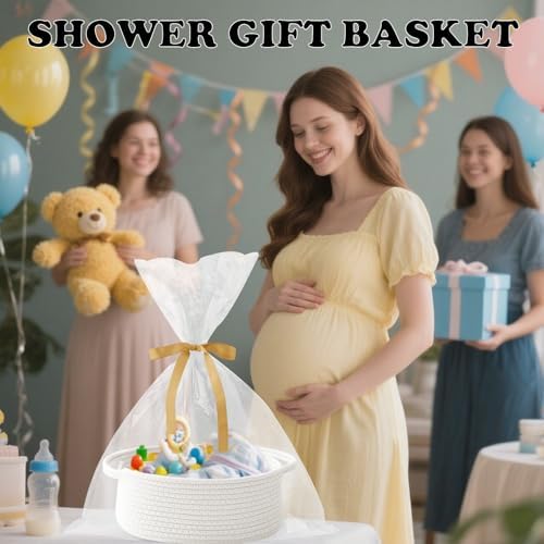 AOFANGSHIYE empty white gift basket packaged inside a clear wrapping bag