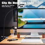 Flexible aluminum gooseneck of the LuxLumin computer webcam light bending at an angle