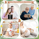Complete USA sourced pregnancy milestone keepsake set arranged beautifully on a rustic white background