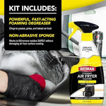 Weiman fast acting residue free degreaser breaking down baked on grease