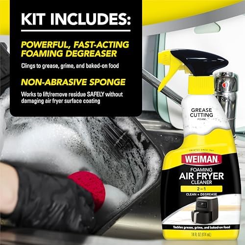 Weiman fast acting residue free degreaser breaking down baked on grease