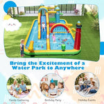 Children using water cannons on inflatable slide