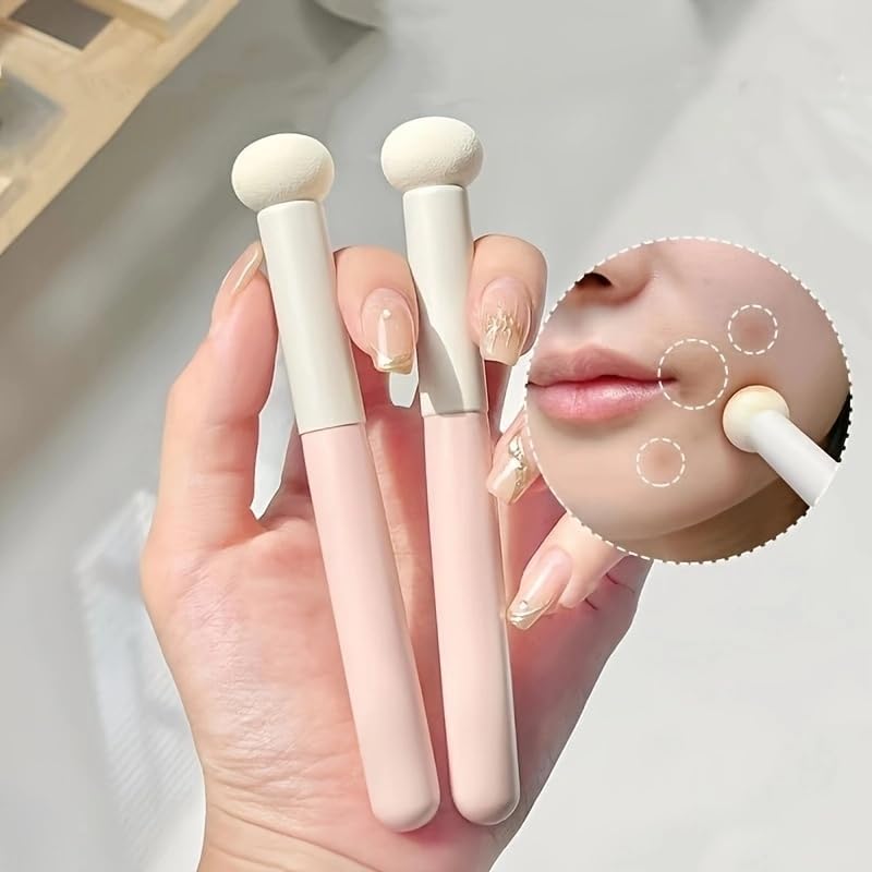 Calandis small concealer brush with pink mushroom sponge head front view