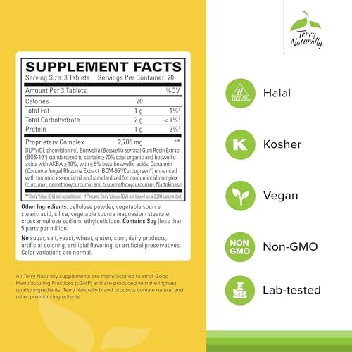 Terry Naturally Curamin 60 tablets supplement facts label