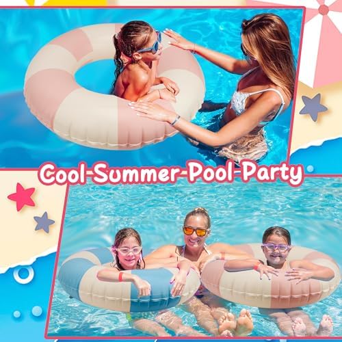 Blue and pink striped kids swim rings for pool
