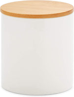 Side profile of medium white ceramic pantry storage jar
