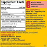 Nature Made plant based Omega 3 supplement bottle showing organic flaxseed oil nutritional facts