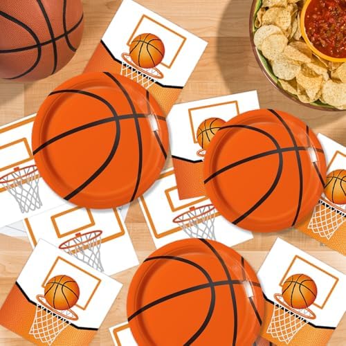 Basketball themed 9 inch dinner plates and 7 inch dessert plates
