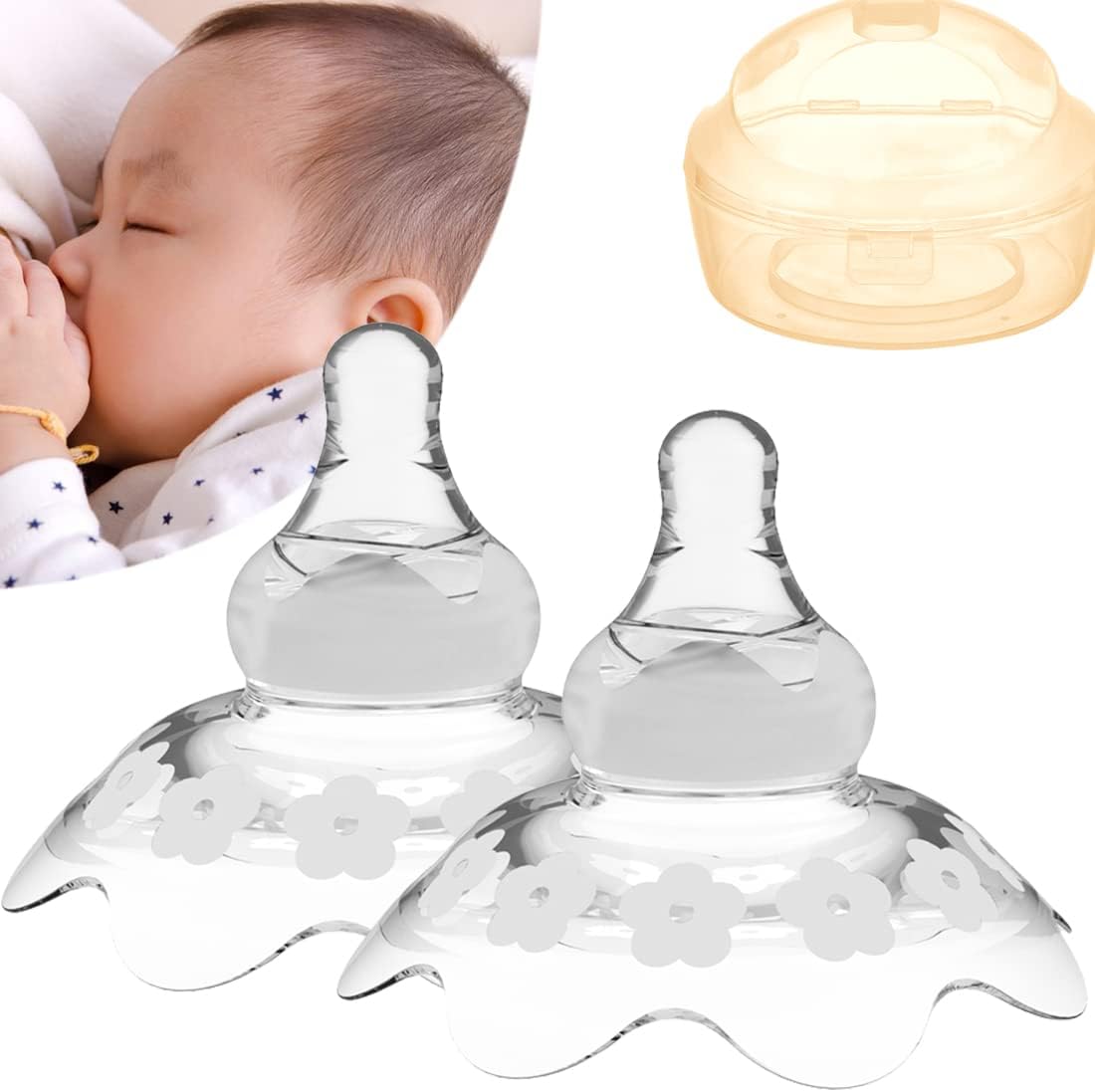 Nipple Shields for Nursing Newborn 2 Count, Upgraded for Protecting Inverted & Sore Nipples, Assisting Latch Difficulties, Great for Breastfeeding Mothers, Carrying Case Included - Image 1