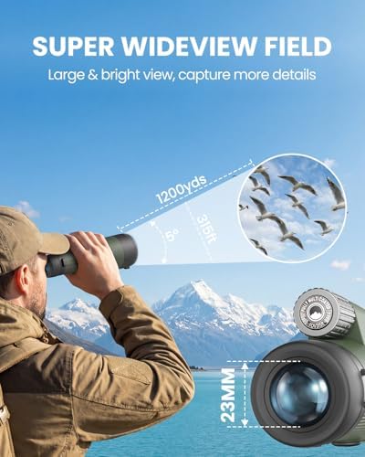 Close up view of the premium red objective lens coating on the URBANCOAST high magnification monocular