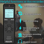 Aiworth high-capacity battery audio recorder showing secure password interface screen.