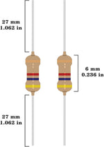 Close-up view of axial lead carbon film resistors