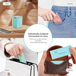 Hand putting a single wrapped COCOBURI oral hygiene pick into a travel purse for on the go use