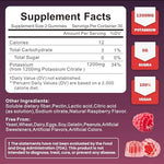 Soochic raspberry potassium supplement bottle showcasing vegan and sugar free labels