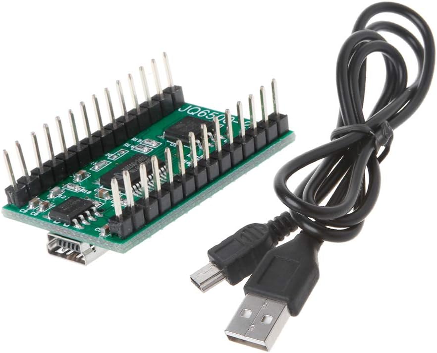 MinnowXY JQ6500-28P Voice Module showing USB port and pin headers