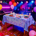 Three piece Peiking party table cover set with holographic laser finish.