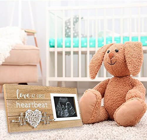 VILIGHT Love At First Heartbeat baby ultrasound frame displayed on a nursery tabletop with a standard photo