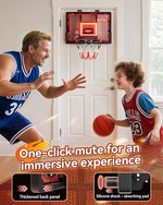 Kids playing with over the door basketball hoop in bedroom