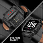 Adjustable premium leather smart watch strap showing metal buckle for secure wrist fit