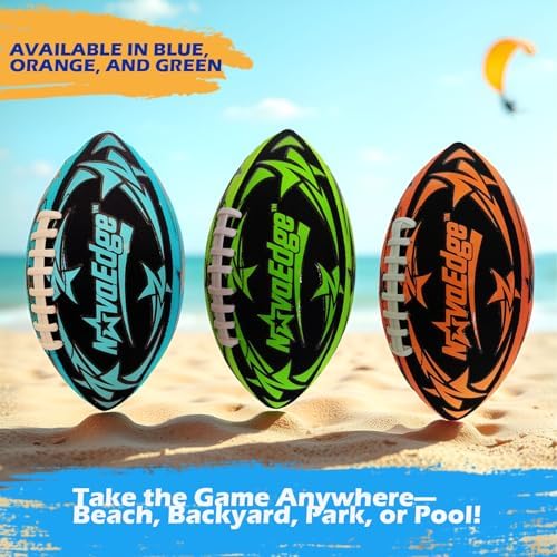 NovaEdge waterproof pool football being inflated with the included compact air pump.