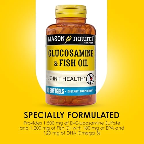 Close up view of the authentic Mason Natural Omega 3 and Glucosamine packaging.