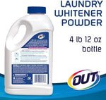 OUT White Brite powder detergent booster for removing rust and yellowing.