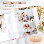 Holoary pink fabric photo album being presented as a premium baby shower gift